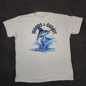 Vintage Woods & Oulatt Shirt Mens XL White Marlin Fish Graphic Fishing 80s USA‎